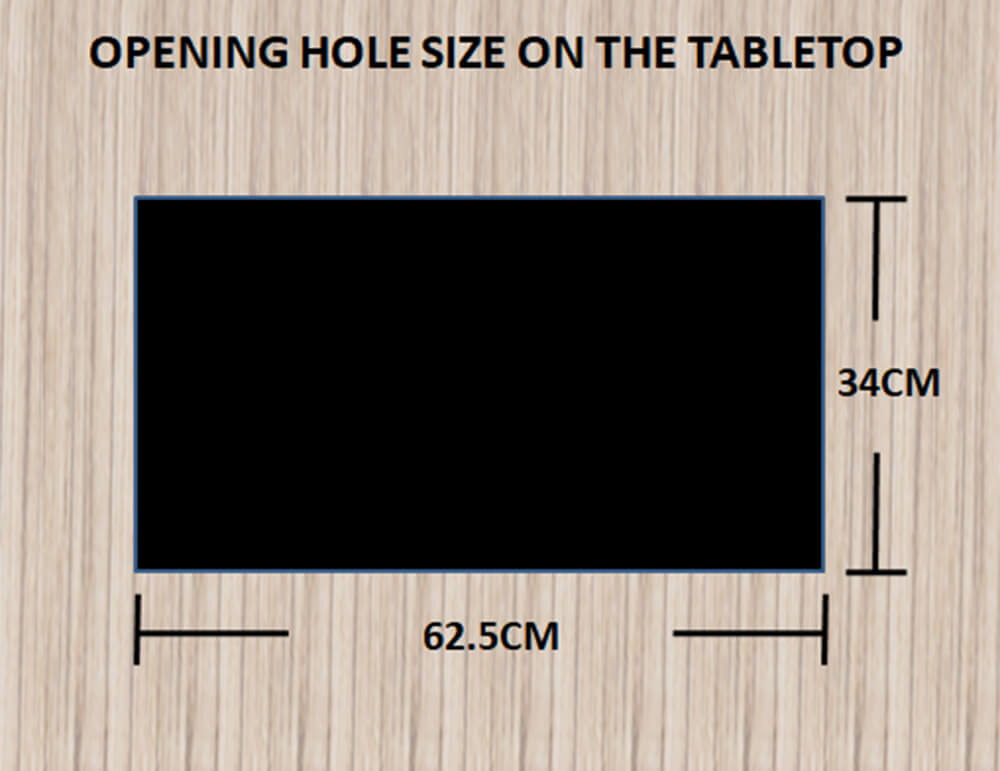 hole dimension in the middle of hot pot table