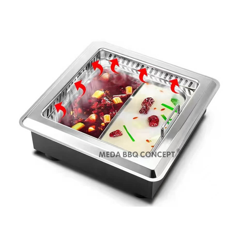 Smokeless Square Hot Pot with two flavor pot
