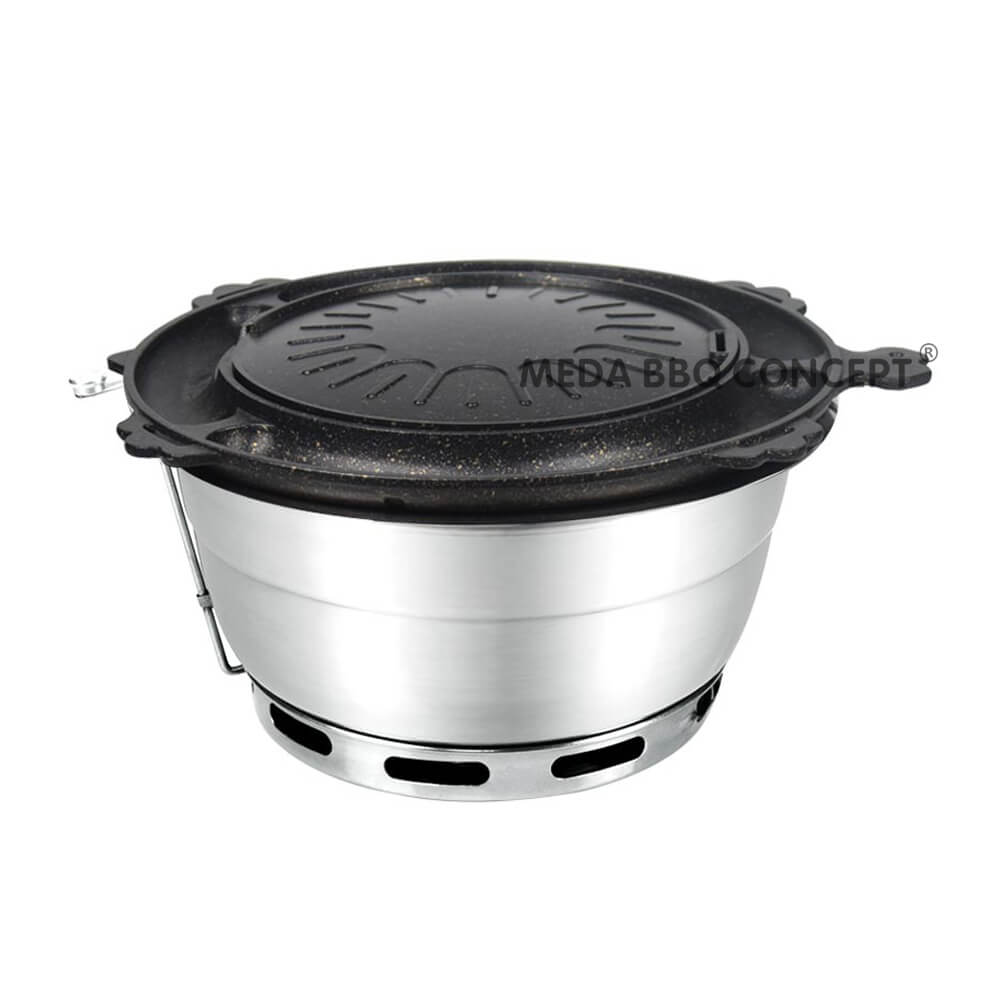 Korean Charcoal Grill With Non Stick Turtle Grill Pan
