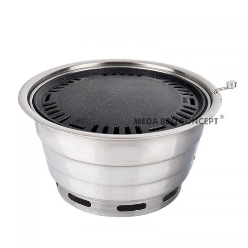 Korean Charcoal Grill With Round BBQ Grill Plate