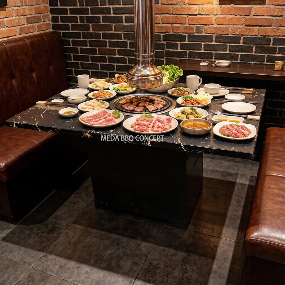 Atificial Marble Commercial Korean Bbq Grill Table For Sale